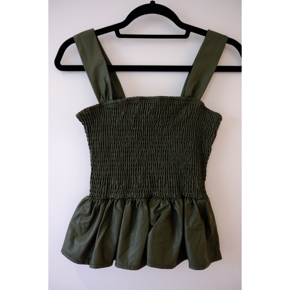 TCEC Faux Leather Ruffle Tube Top